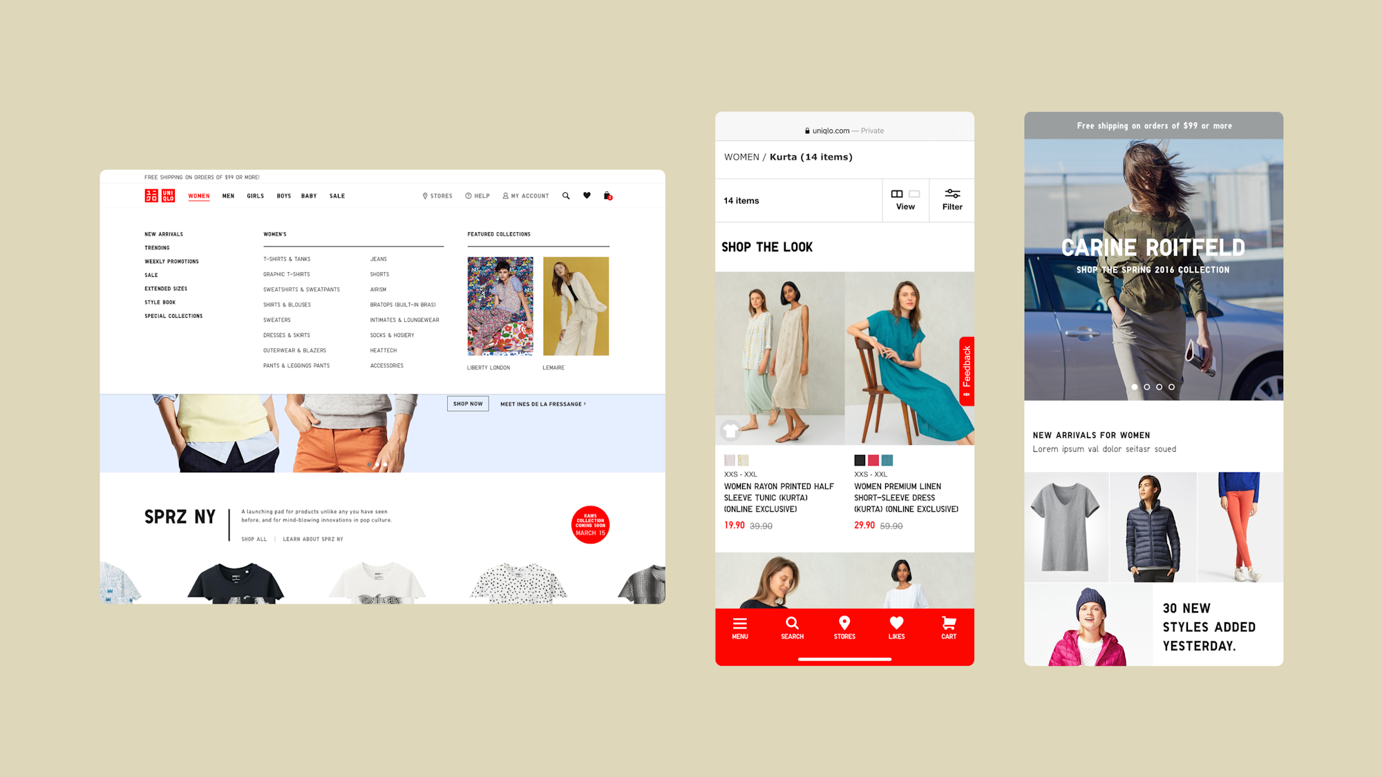 multiple screens showing UNIQLO.com interface